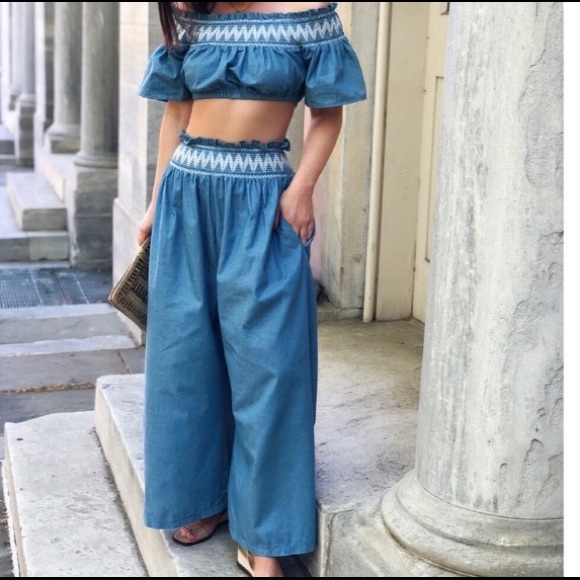 Pants - Chambray two piece pant set